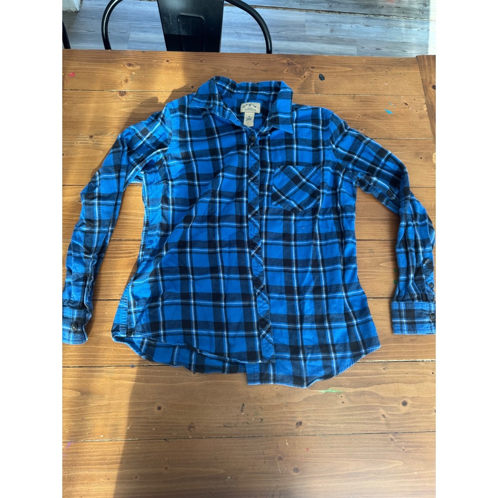 Blue Mountain Plaid‎ Flannel Shirt Long Sleeve Button Down Casual Size M